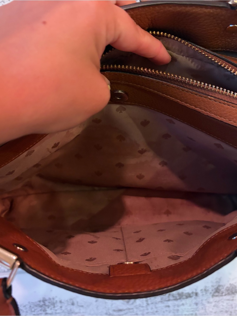 Kate Spade New York Cognac Pebbled Leather Satchel Crossbody Purse 👜 - Picture 12 of 14